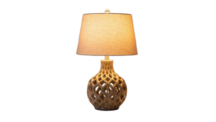 Decorative Table Lamp with Intricate Ceramic Base and Fabric Shade