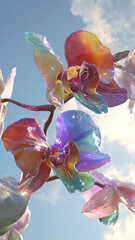 A vibrant butterfly rests on a blooming iris petal within a lush spring garden, showcasing the macro beauty of colorful flora and nature