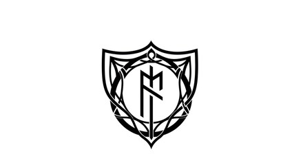 Black and white crest logo.