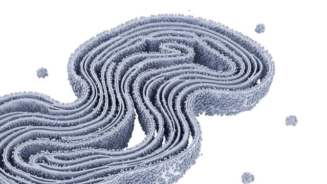 Detailed microscopic view of the endoplasmic reticulum with ribosomes isolated on a transparent background