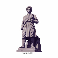 An illustration of the statue of Lala Lajpat Rai, a prominent Indian freedom fighter and nationalist, depicted in a dignified pose on a white background.