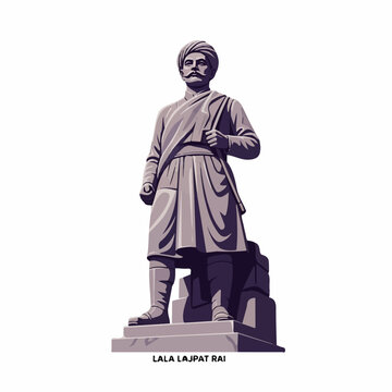 An illustration of the statue of Lala Lajpat Rai, a prominent Indian freedom fighter and nationalist, depicted in a dignified pose on a white background.