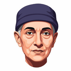 Stylized vector portrait of a person wearing a blue beanie, featuring a detailed face with a neutral expression. Isolated on a white background.