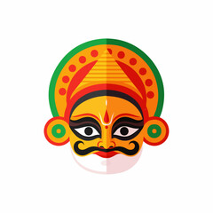 Vibrant illustration of a traditional Indian cultural mask or performance art face, featuring bold colors and intricate details, symbolizing rich heritage.