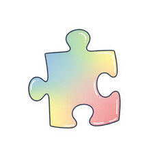 Fototapeta premium Pastel gradient puzzle piece with rounded edges and a dark outline isolated on a transparent background