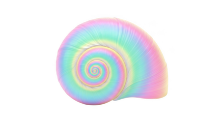 Pastel rainbow spiral seashell with textured surface isolated on a transparent background iridescent