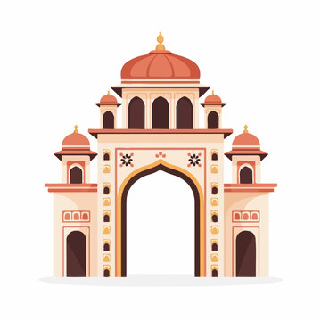 Vibrant illustration of a majestic Indian archway, showcasing classic architectural elements and cultural heritage. Ideal for travel, history, or design projects.