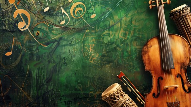 Celtic Irish Folk Music Background Featuring Fiddle Flute Harp Motifs