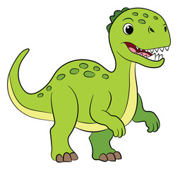 Fototapeta premium Happy cartoon green Tyrannosaurus Rex on a white background
