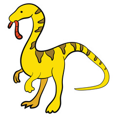 Fototapeta premium Coelophysis eating a worm on a white background