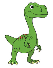 Cartoon green baby allosaurus dinosaur on a white background