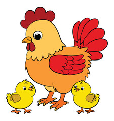 Illustration of a hen with her chicks