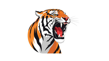 Fierce roaring tiger head illustration vector showcasing aggressive snarl with bared teeth and sharp fangs
