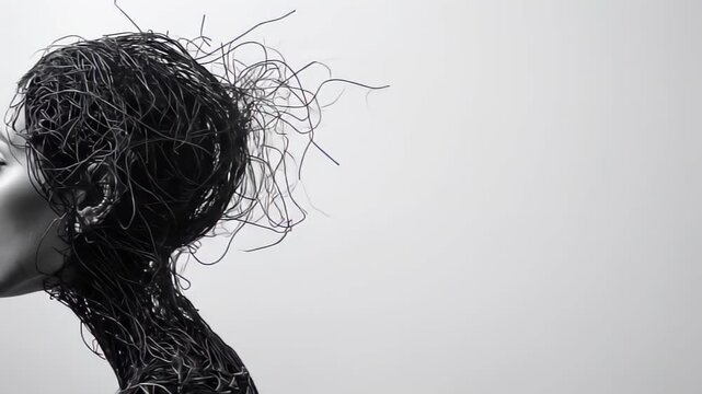 Woman's Head Transforms into Abstract Wire Sculpture