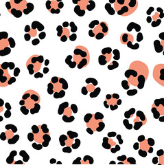 Peach and Black Leopard Spots on White &ndash; Seamless Vector Animal Print Pattern