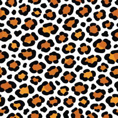 Orange and Black Leopard Spots on White &ndash; Seamless Vector Animal Print Pattern