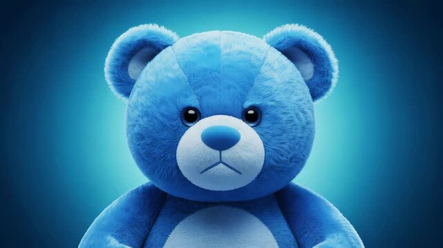 Adorable blue teddy bear with glowing blue background.