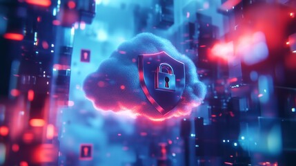 A stunning portrayal of digital security featuring a cloud with a padlock. This image illustrates the importance of cybersecurity in the modern tech landscape. Generative AI