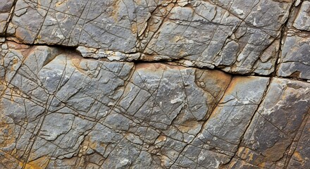 Rough gray stone surface displays natural fracture patterns.