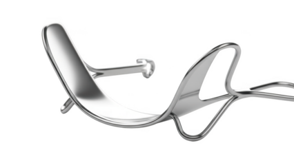 Abstract metallic sculpture with flowing curves and loops isolated on a transparent background silver