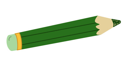A green pencil with an eraser. An illustration of an isolated green pencil.