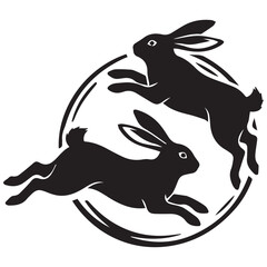 Obraz premium Two black rabbits running in a circular motion together