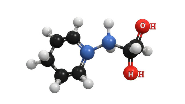 Ball and stick model of creatine molecule with background isolated on a transparent background chemical