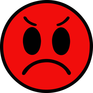 Simple red angry face emoji with bold expression on transparant background.