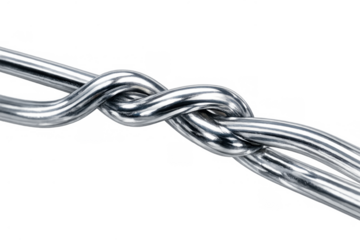 Twisted shiny metal cables forming a strong knot, symbolizing connection, teamwork, and unbreakable union