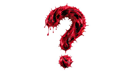 Fototapeta premium Isolated red question mark with dripping, glossy texture on a white background, representing uncertainty, curiosity and inquiry, perfect for design concepts