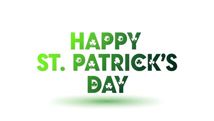 Happy St. Patrick's Day celebration with green text and shamrocks