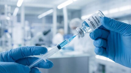 Medical vaccination process with syringe, healthcare professional administering immunization in a clinical setting for health and medicine