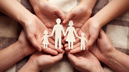 Family unity and togetherness concept featuring parents and children holding hands, love and support symbolized through caring bonds in warm, intimate setting