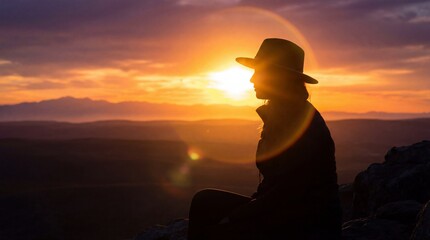 Beautiful sunset silhouette over scenic landscape with vibrant sky, peaceful outdoor scene showcasing horizon, nature, and travel inspiration