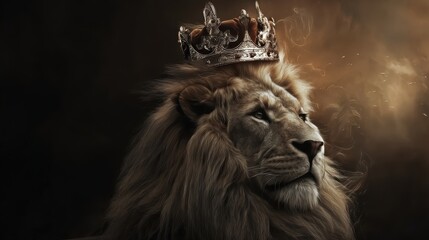 Christian concept art featuring a lion with a crown, ideal for church publications, religious event graphics, or symbolic illustrations about strength and faith.