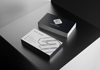 2 Business Card Stacks On Dark Display Mockup