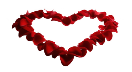 Red rose petals forming a heart shape against a background isolated on a transparent background love