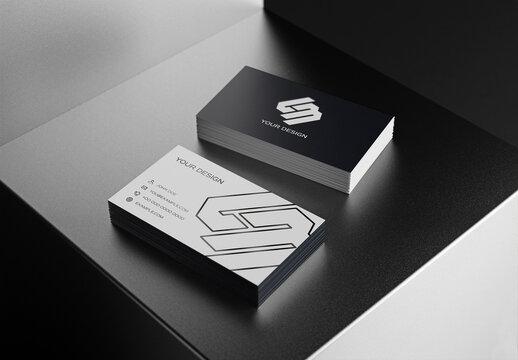 2 Business Card Stacks On Dark Display Mockup
