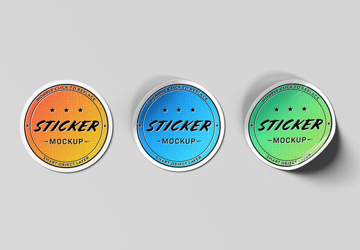 Three Isolated Rounded Curled Stickers Mockup