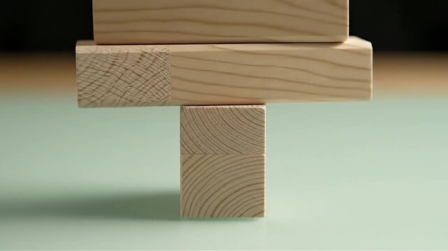 Wooden blocks stacking balance tower construction game education learning toys minimalism concept abstract background stock footage video clip