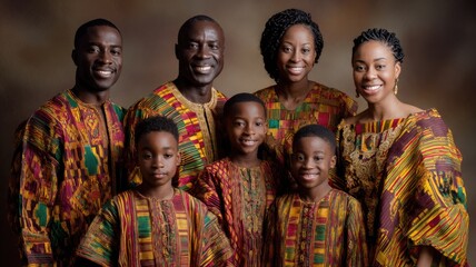 Happy family in traditional african attire celebrating heritage