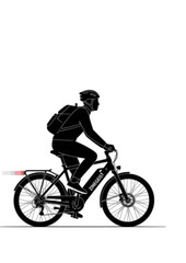 Obraz premium Zinegeist Electric Bike Commuter Silhouette. Person on Micro Mobility for 2026 Urban Lo-Fi and Sustainable Transit Concept Vector.