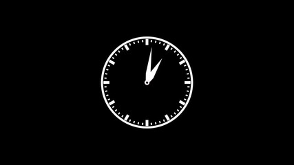 8AM to 4PM Worktime Analog Clock Animation on Black Background, Looping Office Schedule, Daily Working Hours Time Range, Business Shift Indicator
