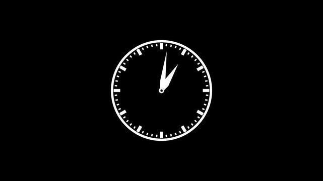 8AM to 4PM Worktime Analog Clock Animation on Black Background, Looping Office Schedule, Daily Working Hours Time Range, Business Shift Indicator