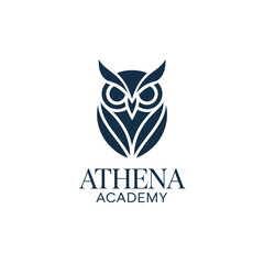 Obraz premium Athena academy logo featuring a stylized owl illustration in dark blue
