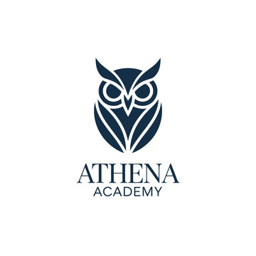 Athena academy logo featuring a stylized owl illustration in dark blue