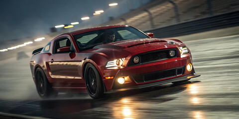 Naklejka premium night drift muscle car racing speed track motion power headlights performance