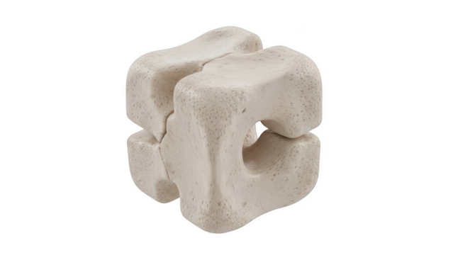 Abstract interlocking bone-like shapes forming a cube structure isolated on a transparent background - Powered by Adobe
