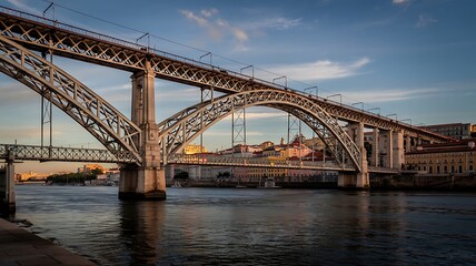 Fototapeta premium European River Bridge Iron Architecture Urban Travel Scene Photo