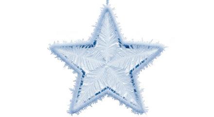 Intricate frost patterns forming a five pointed star shape with icy edges isolated on a transparent background